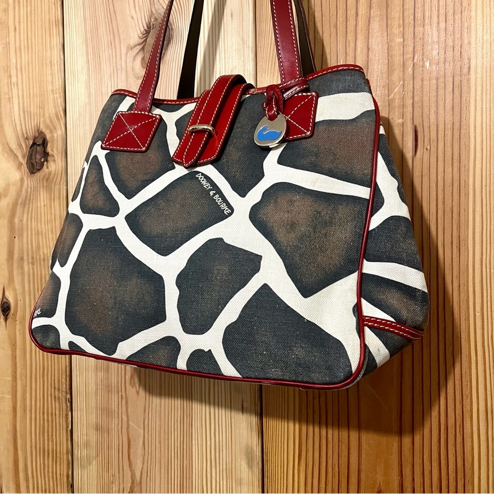 Dooney & Bourke Giraffe Print Satchel – Red Leather Trim, Vintage Style - Picture 4 of 16